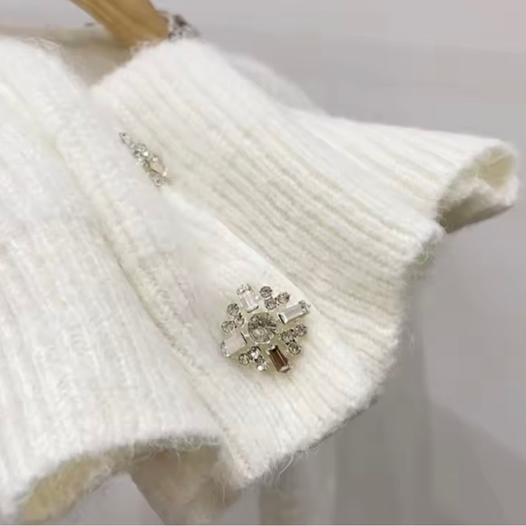 Self Portrait Embellished Soft Knit Cardigan in Cream - Picture 3 of 7